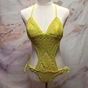 Missguided Yellow Crochet One Piece Swimsuit‎